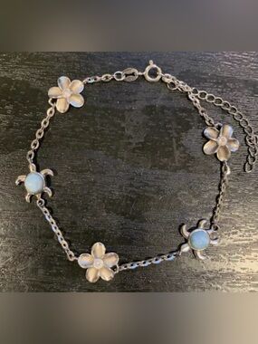 Sterling Silver 925 Blue Turtle Flower Rhinestone Tortoise Bracelet